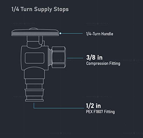 Image of Midline Valve G-81512QS-OM-5 Water Supply Stop Valve with Quarter Turn Wheel; Angle Shut-off for Toilet, Sink, Dishwasher; 1 /2'' PEX A x 3 /8'' Compression; Chrome Plated Brass (5 PK)