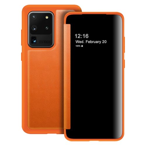 Coque Samsung S20 Ultra Fine Translucide Orange avec Rabat Protecteur S View