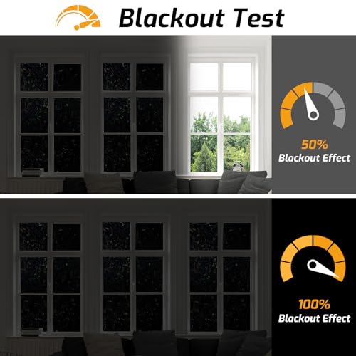 Image of LUTE Blackout Window Film, Sun Light Blocking Window Film, 35.4 inch x 157.4 inch | Darkening Day Sleep, 100% UV Blocker Stained Glass Blackout Cover, Rainbow Black Out Shades Tint for Home Office