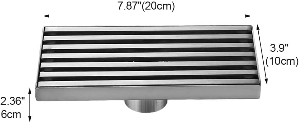 Akitbahome 7.87-Inch Linear Shower Floor Drain SUS304 Stainless Steel Rectangle Floor Drain with Top Grate Brushed Nickel Finish