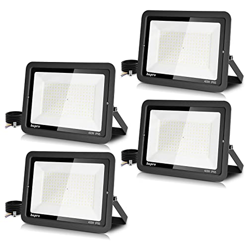 4er 400W LED Strahler Außen, 40000LM Superhell LED Scheiwerfer Fluter Flutlicht, 6000K Kaltweiß Industriestrahler, IP66 wasserdicht Außenlampe, LED Außenstrahler für Garten Sportplatz Garage Flur