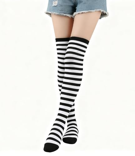 Image of Womens Thigh High Socks Athletic Stripe Cute Colorful Over the Knee High Sock Colorful Long Tube Sock