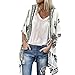 Produktbild Fenverk Damen Bikini Cover Up Boho Strandkleid Kimono Chiffon Cardigan Sommer 3/4 äRmel Leicht Tuch Lange Mit Blumen Muster(Weiß,XXXXXL)