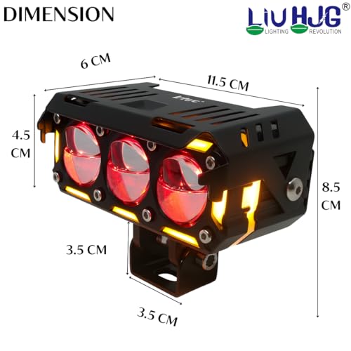 Image of LIU HJG Dual Cut Lens 3 Lens LED Fog Light With Wiring Kit Waterproof & Dustproof 240W 12V DC Power Yellow, White, Red Devil Eye Light, Yellow DRL Universal fit for All Bikes & Cars (Pack of 2)