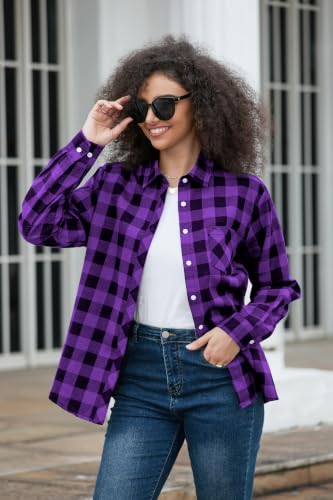 Image of SANGTREE Girls & Women's Long Sleeve Flannel Plaid Shirt Button Down Shirts, 3 Months - US 2XL