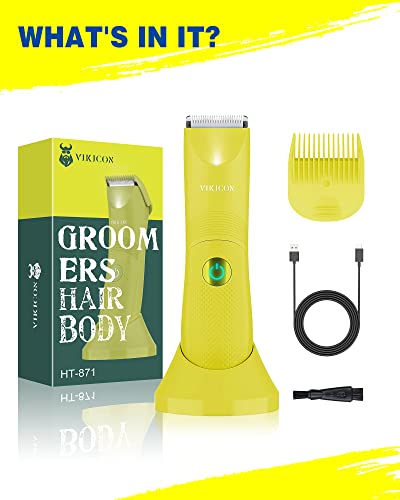 Vikicon Body Hair Trimmer, Electric Groin Hair Trimmer & Ball Razor, Replaceable Ceramic Blade, Waterproof Wet/Dry Clippers, Usb Type-C Charging Male Pubic Hair Shaver W/Led Light #TOP6