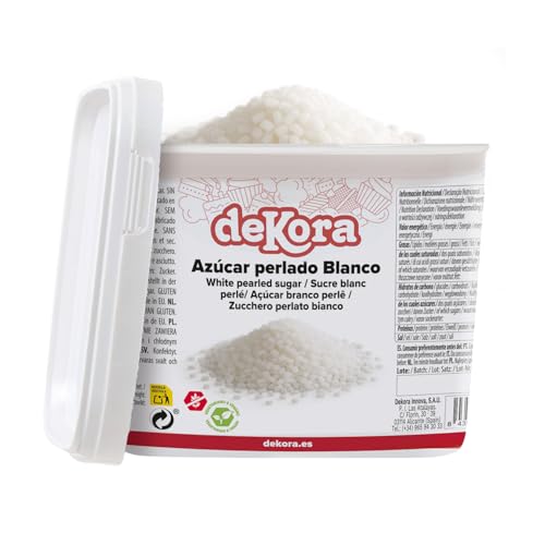 dekora – Azúcar Perlado Blanco Cristalizado, 750g – Azúcar Perlado Blanco para Roscón de Reyes, Donuts y Gofres – Decoración para Repostería