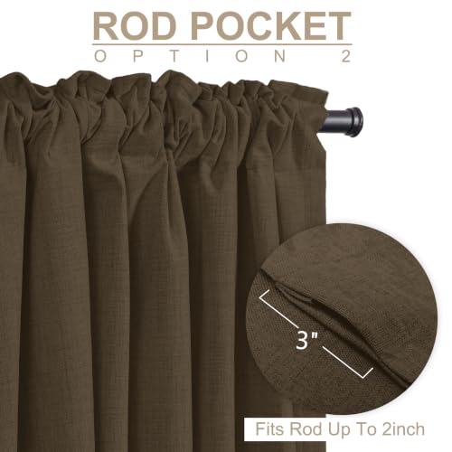 Image of 100% Blackout Shield Dark Brown Linen Blackout Curtains for Bedroom 102 Inches Long, Back Tab /Rod Pocket Living Room Drapes, Thermal Insulated Blackout Curtains 2 Panels Set, 50 inch W x 102 inch L