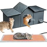 Picture of Weatherproof Heated Cat Houses for Outdoor Cats - Insulated Cat Shelter for Winter with Thermostatic Heating Pad and Escape Door, Warm Outside Pet House Gift for 3-4 Feral Cats (X-Large)
