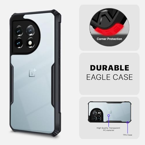 Image of Outlouders Back Cover for OnePlus 11R 5G | Ultra Hybrid Transparent | Full Camera Protection | Raised Edge | Crystal Clear Bumper Case(Black)