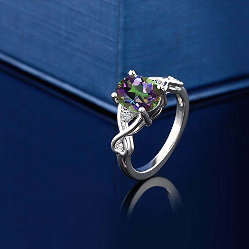 Gem Stone King 1.85 Cttw Oval Green Mystic Topaz and Round White Topaz 925 Sterling Silver 3-Stone Ring | 3 Stone Wedding Anniversary Promise Ring For Women | Size 5,6,7,8,94