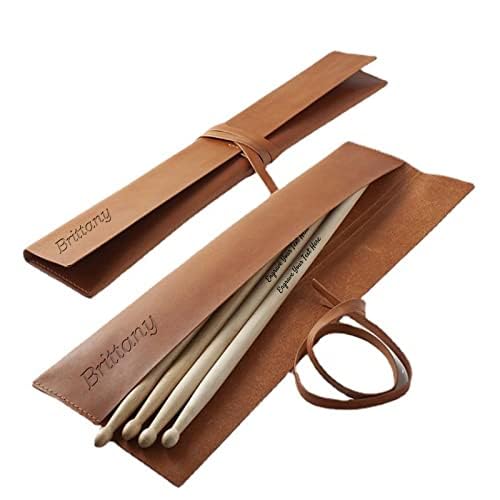 Personalized Wooden Drumsticks with Leather Case, Customized Wood Tip Drum Sticks, Laser Engraved, Gift for Musicians and Drummers, Boyfriend, Husband, Ideal for Weddings, Valentine's Day, Groomsmen