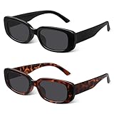 Arkimin Rectangle Sunglasses for Womens Men - Trendy Y2k Retro Sun Glasses 90’s Vintage Fashion Square Frame UV400 Protection (Black+Red Leopard)