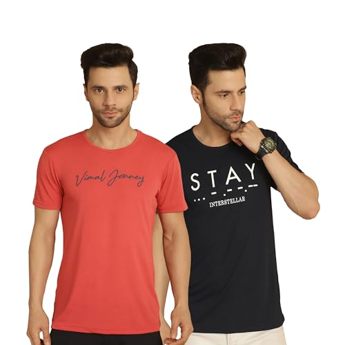 Image of VIMAL JONNEY Printed Multicolor Round Neck Cotton Half Sleeves Tshirt for Men-VIMAL55425(Pack of 2)