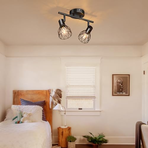 Kimjo LED Deckenstrahler Schwenkbar - Deckenlampe 2 Flammig Schwarz Deckenleuchte E14 - Lampe Strahler für Wohnzimmer, Küche und Schlafzimmer