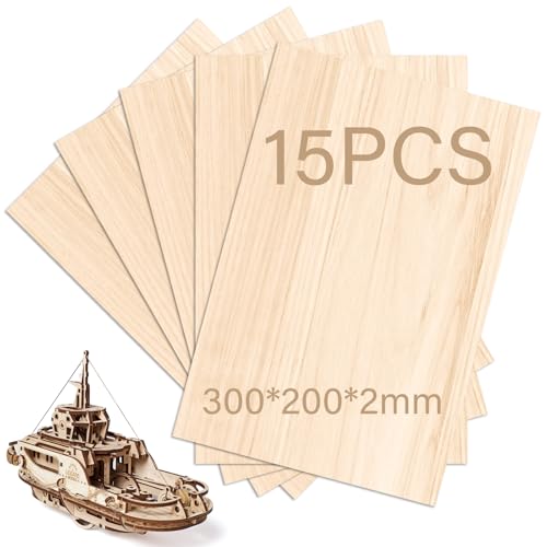 BLUESEABUY 15 Pezzi Compensato 300×200×2mm Pannelli di Legno Legno Compensato Tavolo da Disegno Tavolo Artigianale Adatto per Pirografia Pittura Traforo Laser Artigianato Fai Da Te