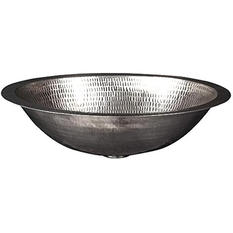 Premier Copper Products LO17FEN 17" Oval Under Counter Hammered Copper Bathroom Sink in Nickel Cover