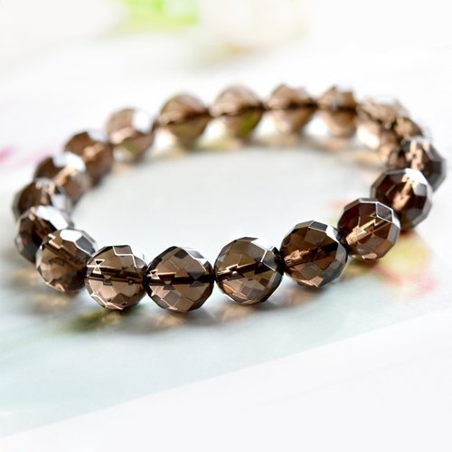 天然石 スモーキークォーツ64面カットブレスレット【精神安定】11mm