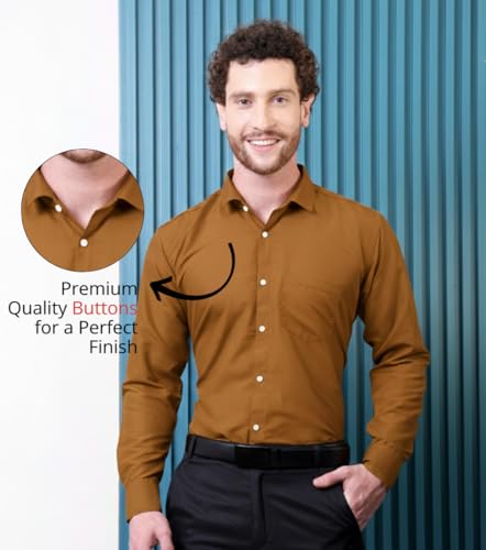 Image of CONTRARY Men's Pure Cotton Solid Stylish Casual & Formal Wear Shirt | Stylish Regular Fit Full Sleeve Comfortable Office Party Trendy Shirt - Multi Color