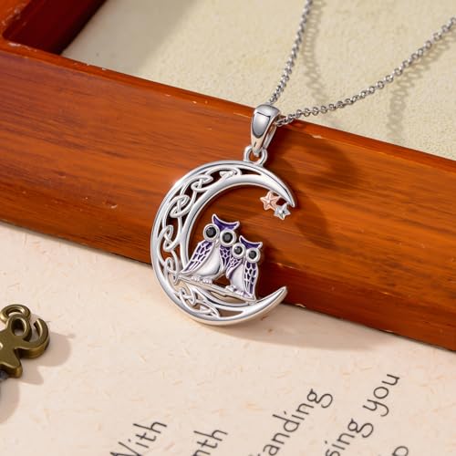 YYB Cat/Owl/Polar Bear/Dachshund/Crow/Fox Necklace for Women 925 Sterling Silver Celtic Moon Pendant Jewelry Birthday Christmas Anniversary Animal Lovers Gifts for Her4