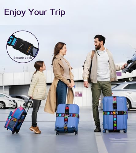 Image of Luggage Straps for Suitcases Travel Belt Luggage Band with Lock Heavy Duty Traveling Luggage Identifier Cat Colorful Cute Women Girls Unique Accesory Personalized