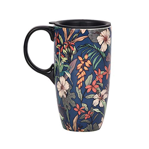 TZSSP Coffee Ceramic Mug Porcelain Latte Tea Cup With Lid 17oz Blue