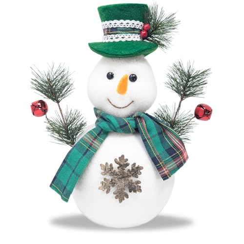 com-four® Figura boneco de neve tamanho L - ideal como decoração de mesa - Bela figura decorativa de Natal para interior (verde - branco - L)