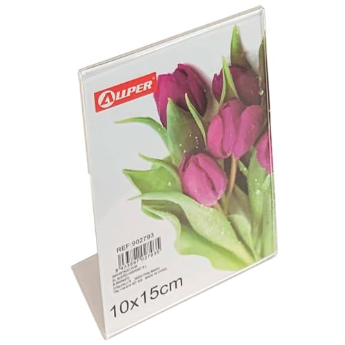 Acan Portafotos de plástico transparente, marco fotos de sobremesa, soporte para fotografías, oficinas, negocios, hogar (Vertical, 10 x 15 cm)