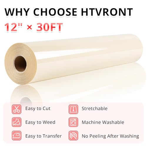 Image of HTVRONT Beige Heat Transfer Vinyl Roll - 12 inch x 30ft Beige Iron on Vinyl for Shirts, Light Brown HTV Vinyl Easy to Use, Easy to Cut & Weed for Heat Transfer Vinyl Design