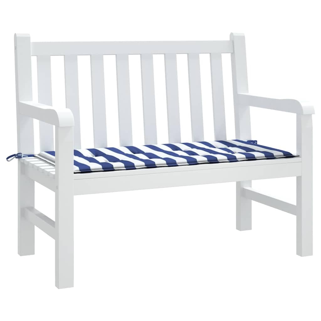 Cojín para banco de jardín a rayas azul y blanco, 120 x 50 x 4 cm, cojín impermeable de tela Oxford con relleno de fibra de espuma, antideslizante mediante cordones de fijación para banco de