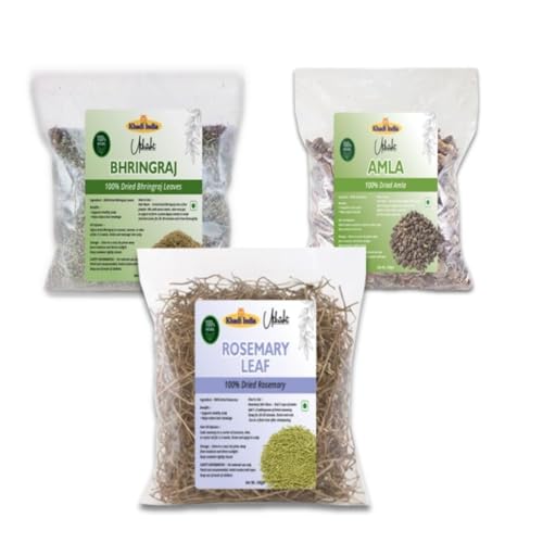 Image of Khadi Utkrisht Dried Amla, Bhringraj & Rosemary Leaves Combo for Hair Growth | Dried Herbs for Hair Growth, Hair Fall Control & Scalp Health- Pack of 3
