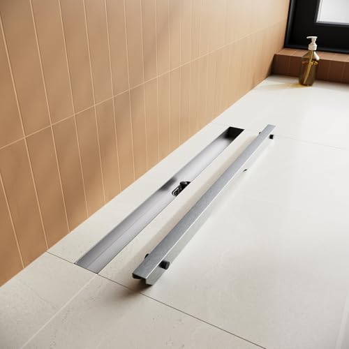 SUNXURY Canaleta de ducha de 30 cm, acero inoxidable, juego completo, con antiolores y sifón de 360°, extraplano