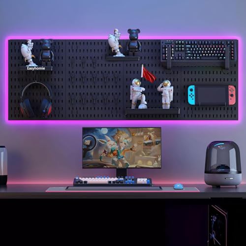Easyhomie Wall Organiser Pegboard Combination Kit with 4 Tiles 42x30cm Pegboards + 20 Pieces Accessories for Room Storage Organization and Decoration Free Combination & Easy Install