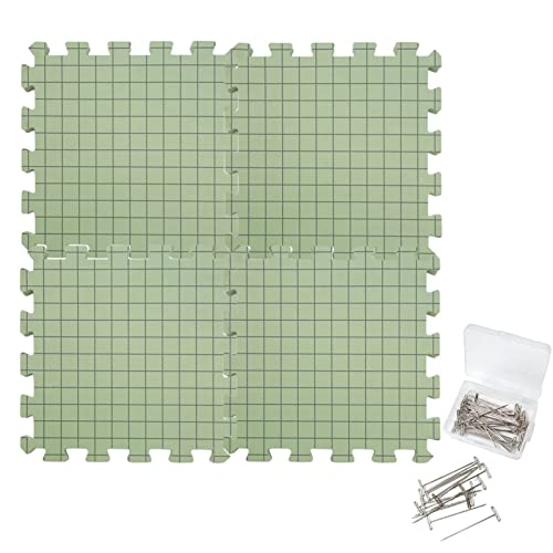 Monozoz Spannmatten Set, Blocking Mats for Knitting Blockiermatten, Häkelschaummatten Blockiermatten, Dickes, Leichtes Gitterlinien Blockierbrett, 4/9 Schaumstoff Blockierungsmatten+50 T-Stifte