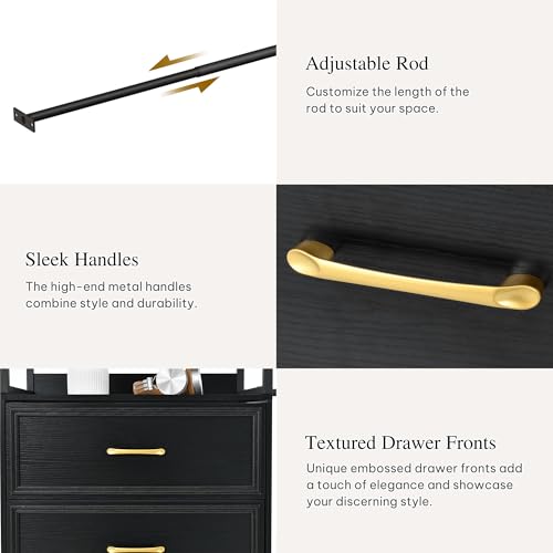 DWVO Closet Organizer System with Drawers, Heavy-Duty Arched Closet System with 4 Expandable Hanger Rods, 4 Shelves and 3 Drawers, Adjustable Walk-In Garment Rack for Bedroom Cloakroom