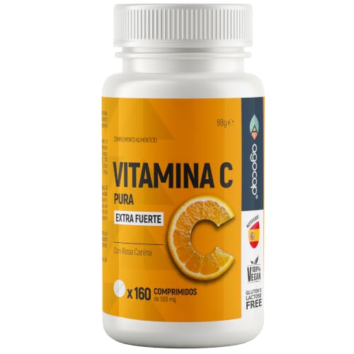 Vitamina C, 1000 mg con Bioflavonoides y rosa Silvestre. 160 Cpr | Vitamin C pura, aliado para las defensas inmunitarias. 160 cpr de 500 mg (2 al día) apoya el sistema inmunológico. Vit c