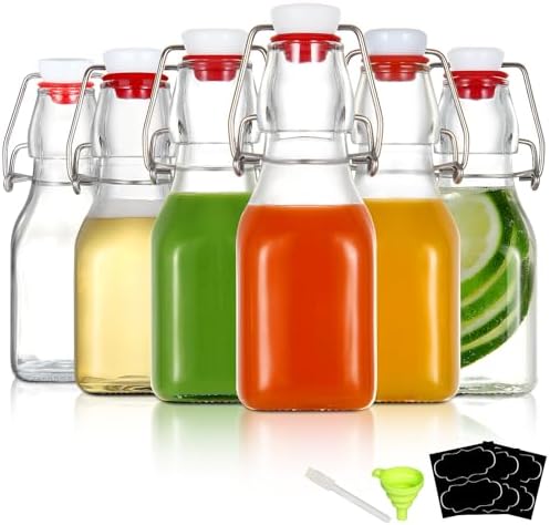 YEBODA 4 oz Swing Top Glass Bottles,Small Flip Top Glass bottles with airtight Caps for Home Brewing,Kombucha,2nd Fermentation,Kefir,Beverages,Soda,Oils,Vinegar,Limoncello,Vanilla extract 6 Pack