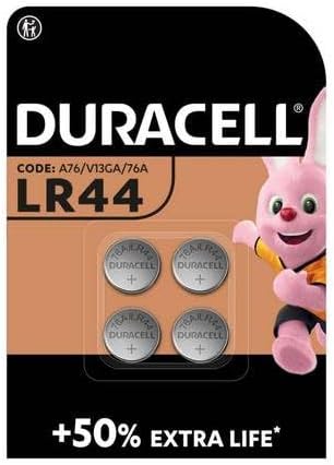 DURACELL LR44 (4 Pack) Specialty Alkaline Battery 1.5V (A76)– +50% EXTRA LIFE– For Thermometers, Flashlights, Watches, Security Systems & Medical Devices – 5–Year Storage Guarantee - Leak Prevention