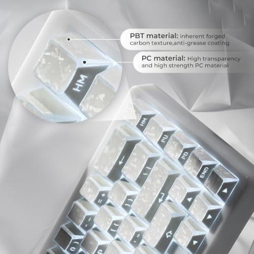 Image of GMKWTL XVX White Shine Through Keycaps, PBT Keyboard Keycaps Cherry Profile | Forged Carbon Texture, Side Printed Keycap Sets Suitable for 60% 65% 75% 80% 100% Mechanical Keyboard