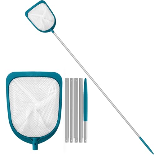 POOLWHALE Pool Skimmer Net with Adjustable 48 Aluminum Pole Fine Mesh Medium-Depth Net for Above Ground Pools Ponds Hot Tubs Spas and Fountains for Leaf and Debris Removal