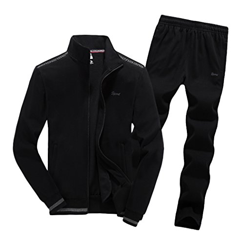 Real Spark Men's Athletic Full-Zip Jogger Sweat Suit Casual Tracksuit Set Activewear Black S