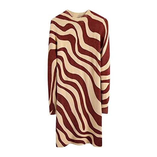 Damer stickade klänning rund nacke sträcka tunn långärmad stickad klänning klänning (Color : A, Size : L)