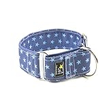 Lavable a mano o máquina Galguita Amelie, 5cm Ancho Talla L (40cm - 49cm), Collar para Perro antiescape. Estrellas Azules.