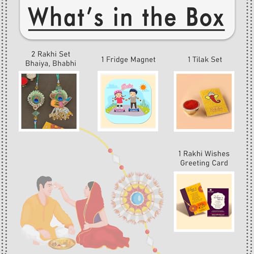 Image of CraftVatika Rakhi Set for Brother and Bhabhi, Rakhi for Brother, Bhaiya Bhabhi Rakhi Set of 2, Rakshabandhan Magnet Gift Combo for Bhaiya Men Brother, Fridge Magnet for Home Decor