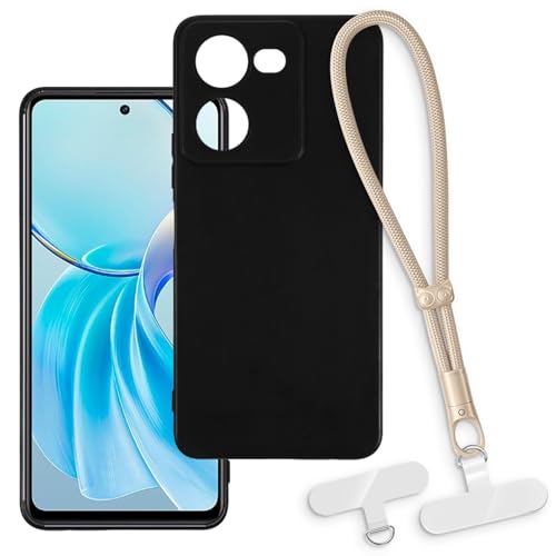 OAGELIM 2-in-1�ی�P�[�X�ƃ��X�g�X�g���b�v Vivo Y100i 5G �Ƃ̌݊������� ���O���\�ȃ��j���[�h�t���d�b�J�o�[�A����~�ߕ����h�~�O���b�v�n���h�� (�u���b�N + �S�[���h)