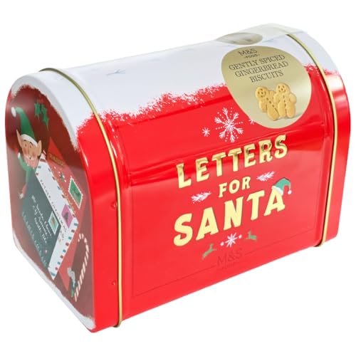 M&S Gently Spiced Gingerbread Biscuits 200g, All Butter Holiday Treats, Letters for Santa Tin