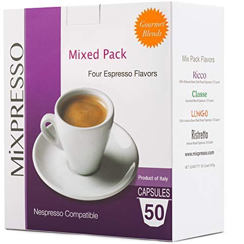 Mixpresso Coffee Espresso Capsules Compatible With Nespresso Original Brewers Single Cup Coffee Pods| 100% from Italy | Intense Roast Espresso, 50 count Coffee Capsules (Mixed Pack)