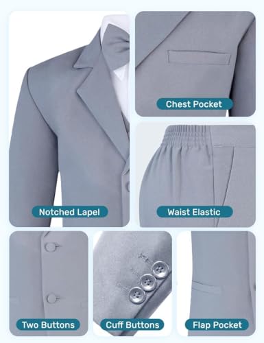 Boy's 6-Piece Formal Suit Set – Includes Suit Jacket, Comfort Waist Dress Pants, Vest, Dress Shirt, Necktie & Bow Tie - Image 4