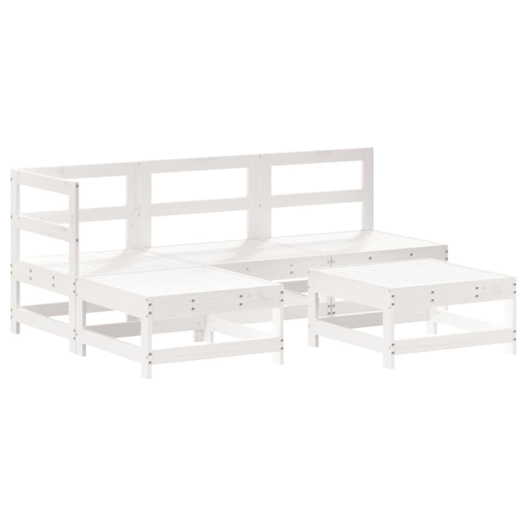 5-częściowy zestaw mebli ogrodowych biały, lite drewno sosnowe, wytrzymały zestaw mebli outdoorowych na taras, balkon, werandę, modułowy design, nośność 110 kg