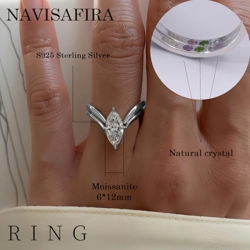 2-PC Marquise Cut Moissanite Ring Set | S925 Sterling Silver 2CT Wedding Jewelry, 6x12mm Hypoallergenic Bridal Set for Women, Non-Tarnish Stackable Engagement Rings2